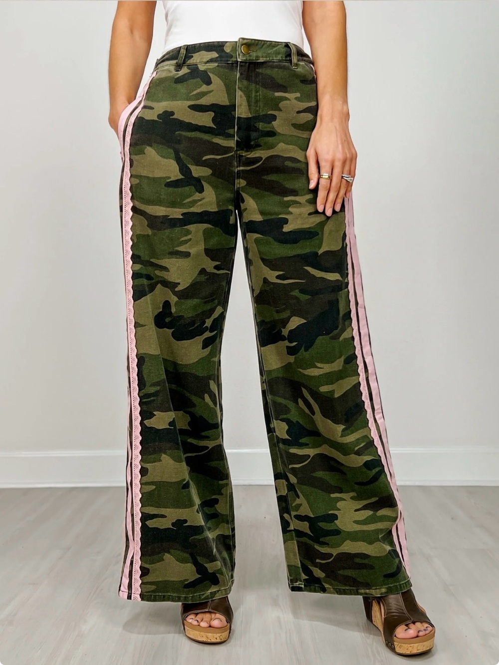 Camo Wide-Leg Pants with Pink Trim - Picture 2 of 2